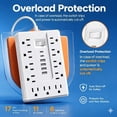 thumbnail image 5 of BOHASHIN 15FT Flat Plug Power Strip Surge Protector, 11 AC Outlets with 4 USB & 2 USB-C Ports, 1250W/10A Extension Cord, Overload Protection, Wall Mount for Home Office Dorm(White), 5 of 9