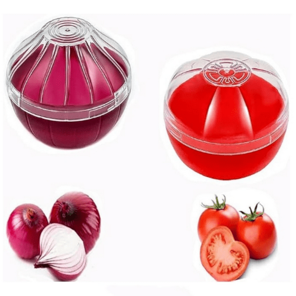 Onion Tomato Keeper Saver Storage Containers, 2 Fruit and Vegetable Shaped Reusable Onion Tomato Holder Organizer for Fridge Vegetable Crisper Makes Food Stay Fresh Longer