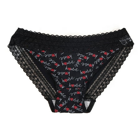 

Briefs For Women Underpants Womens Lace Printing Through Waist Bikini Brief Underwear Red S 3pcs