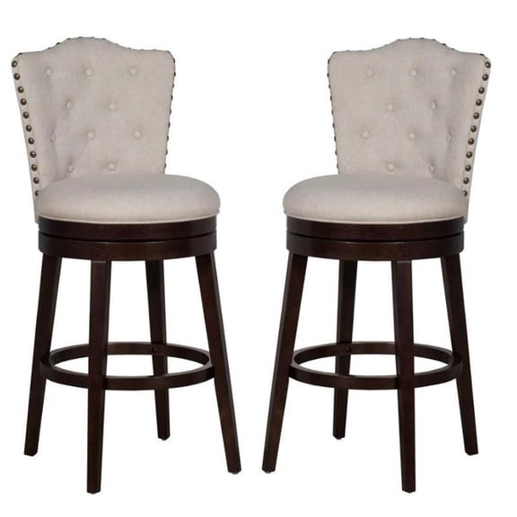 Home Square 2 Piece Fabric Swivel Counter Stool Set in Chocolate/Cream