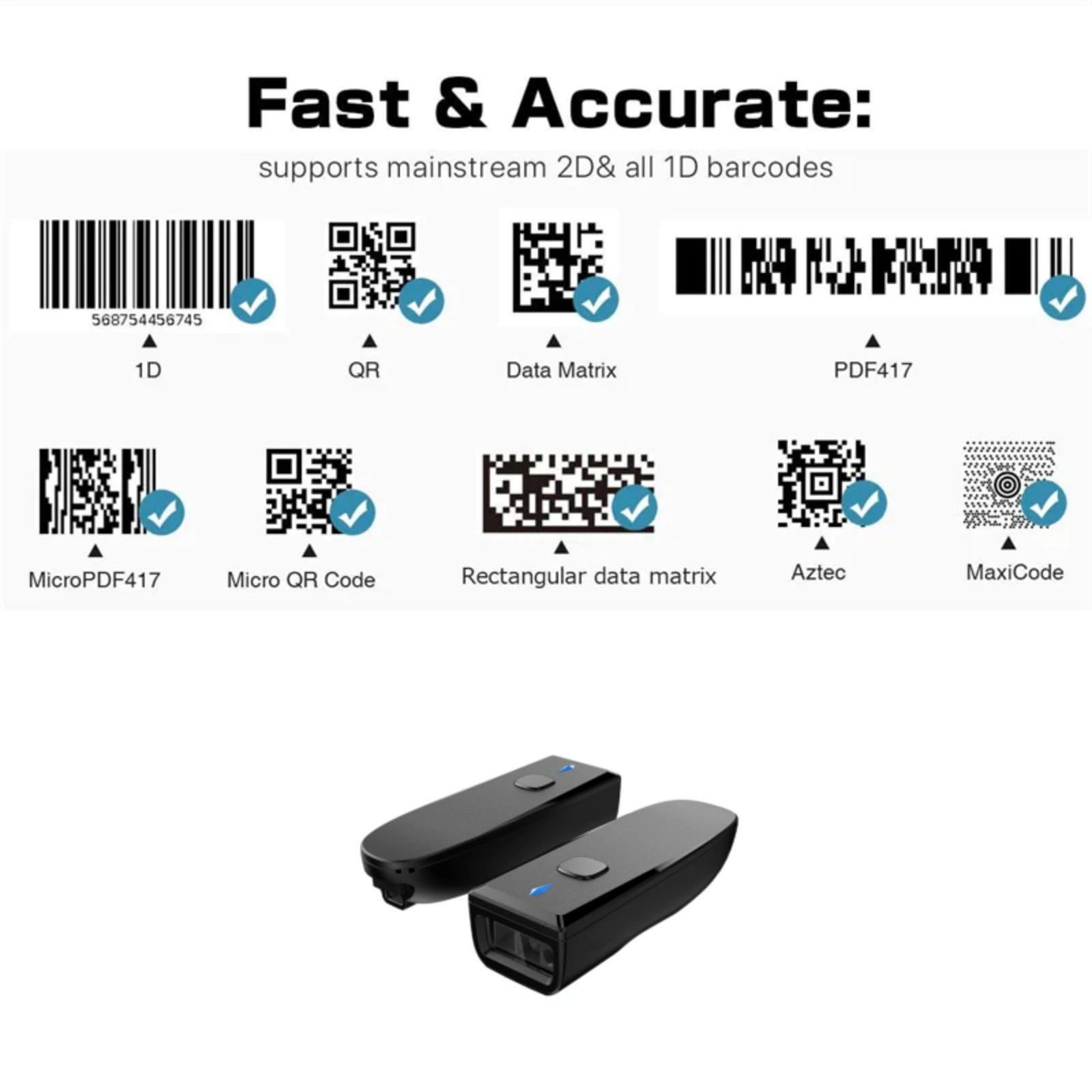 XIANJINO Bluetooth Mini 1D 2dBarcode Scanner, 3-in-1 Portable Wireless 2D COMS Bar Code Reader for Tablet iPhone Android Windows Mac Pos  XJ-9604