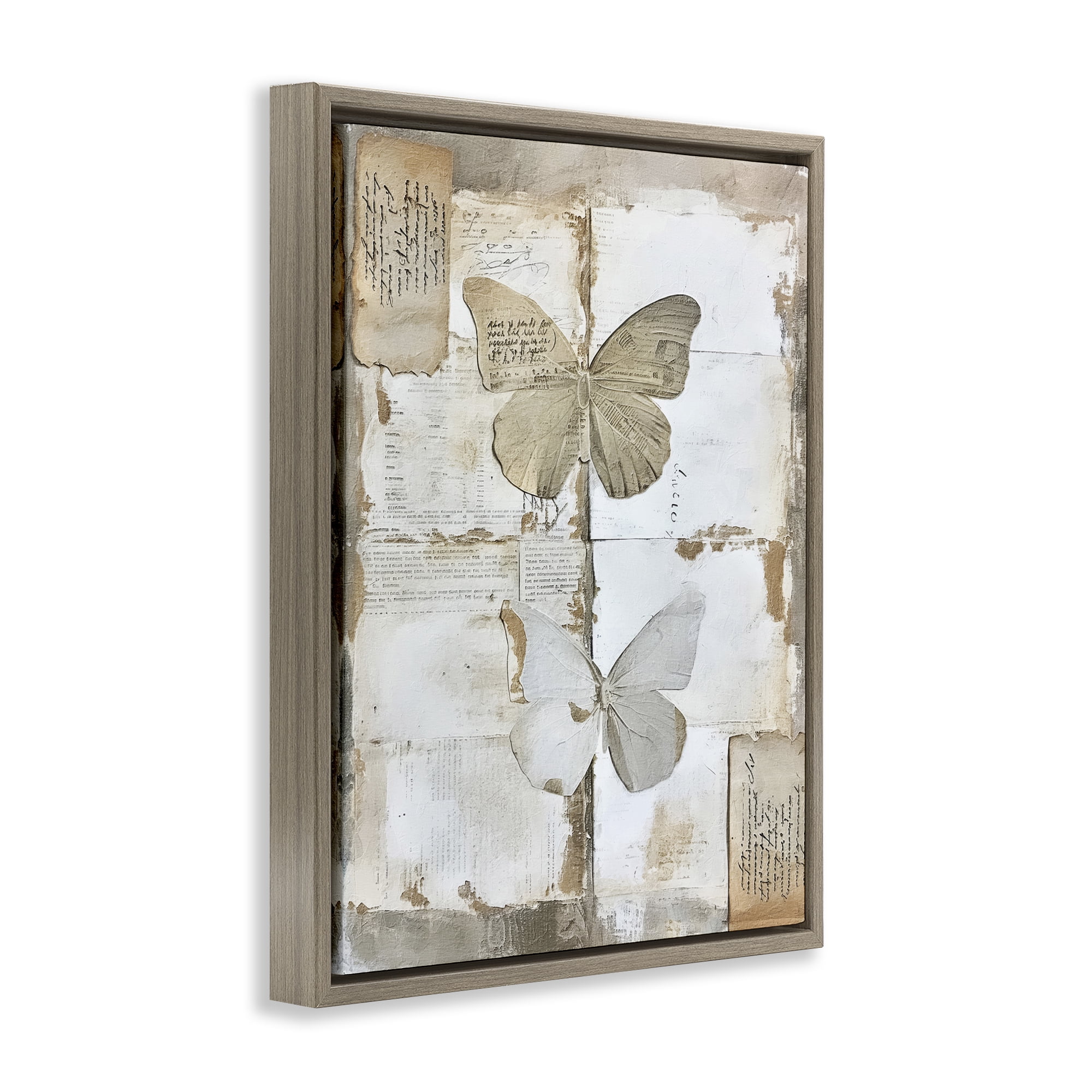 Stupell Industries Vintage Butterfly Collage Animals Painting Brown Floater Framed Canvas Art Print Wall Art, 17 x 21