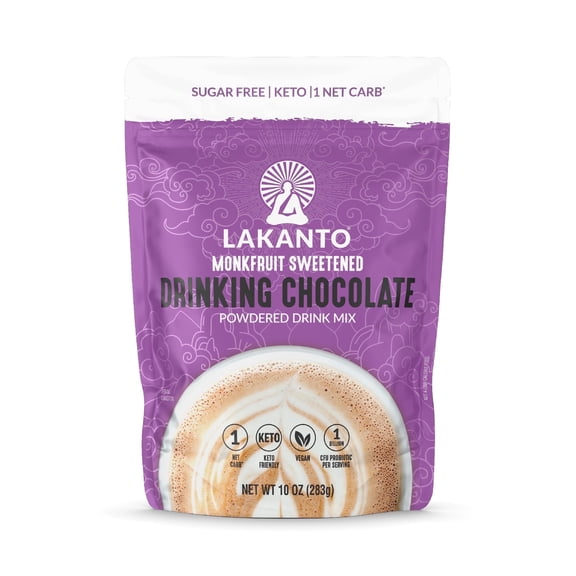 Lakanto Sugar Free Drinking Chocolate Mix - Cold or Hot Cocoa Powder with Shelf Stable Probiotics, Monk Fruit Sweetened, Keto Friendly, Vegan, Dutch Cocoa (10 oz Pouch)