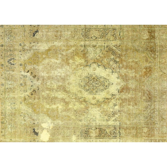 Ahgly Company Machine Washable Indoor Rectangle Traditional Chrome Gold Yellow Area Rugs, 8' x 10'