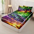 thumbnail image 2 of Manfei Speed Car Zipper Twin Comforter Sets with Fitted Sheet and 2 Pillowcases,Electric Spark Pattern Zipper Bedding Set,Multicolor,Black Reversible,4pcs, 2 of 8