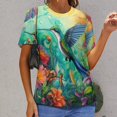 thumbnail image 6 of Flower Hummingbird Womens Tops Women's Fashion Casual Short Sleeve Flower Print Round Neck Pullover Top Blouse, 6 of 6