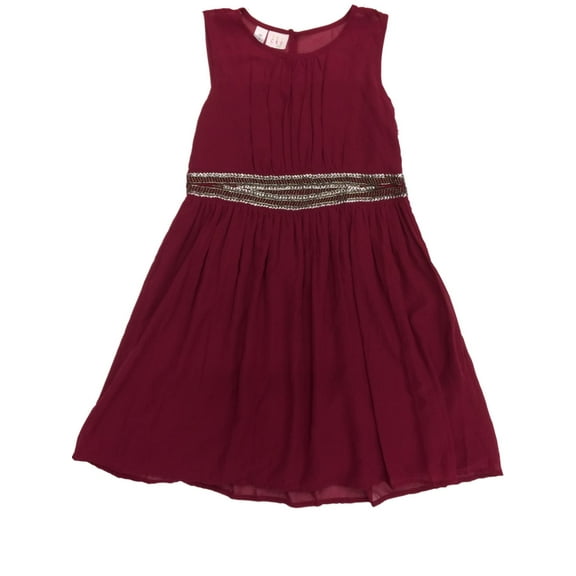Girls Burgundy Tulle Sequin Embellished Waist Formal Party Flower Girl Dress