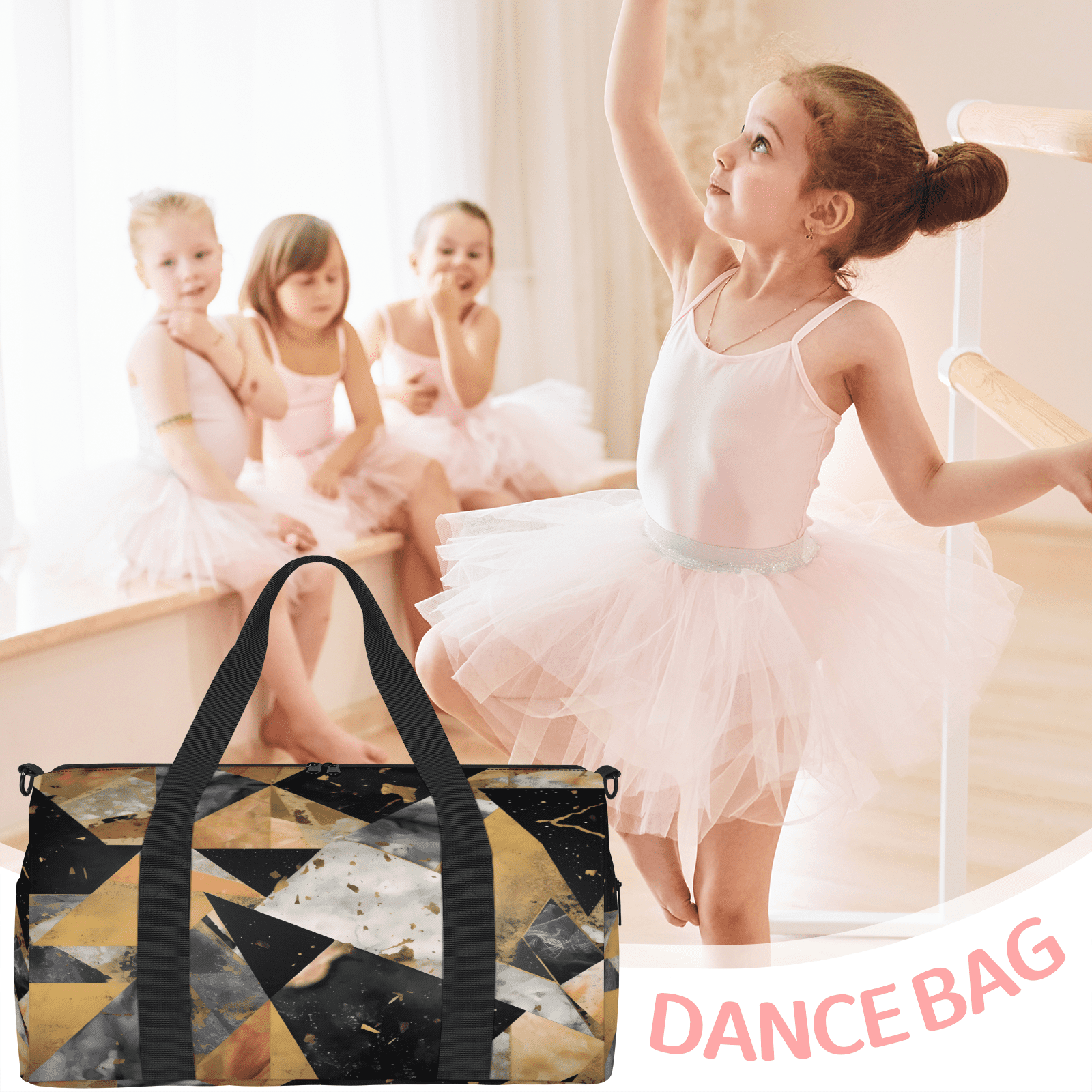 Herdesigns Black Gray Gold Marble Travel Duffle Bag Sports Yoga Weekender Overnight Carry on Workout Bags Lightweight Waterproof Gym Tote Bag for Women