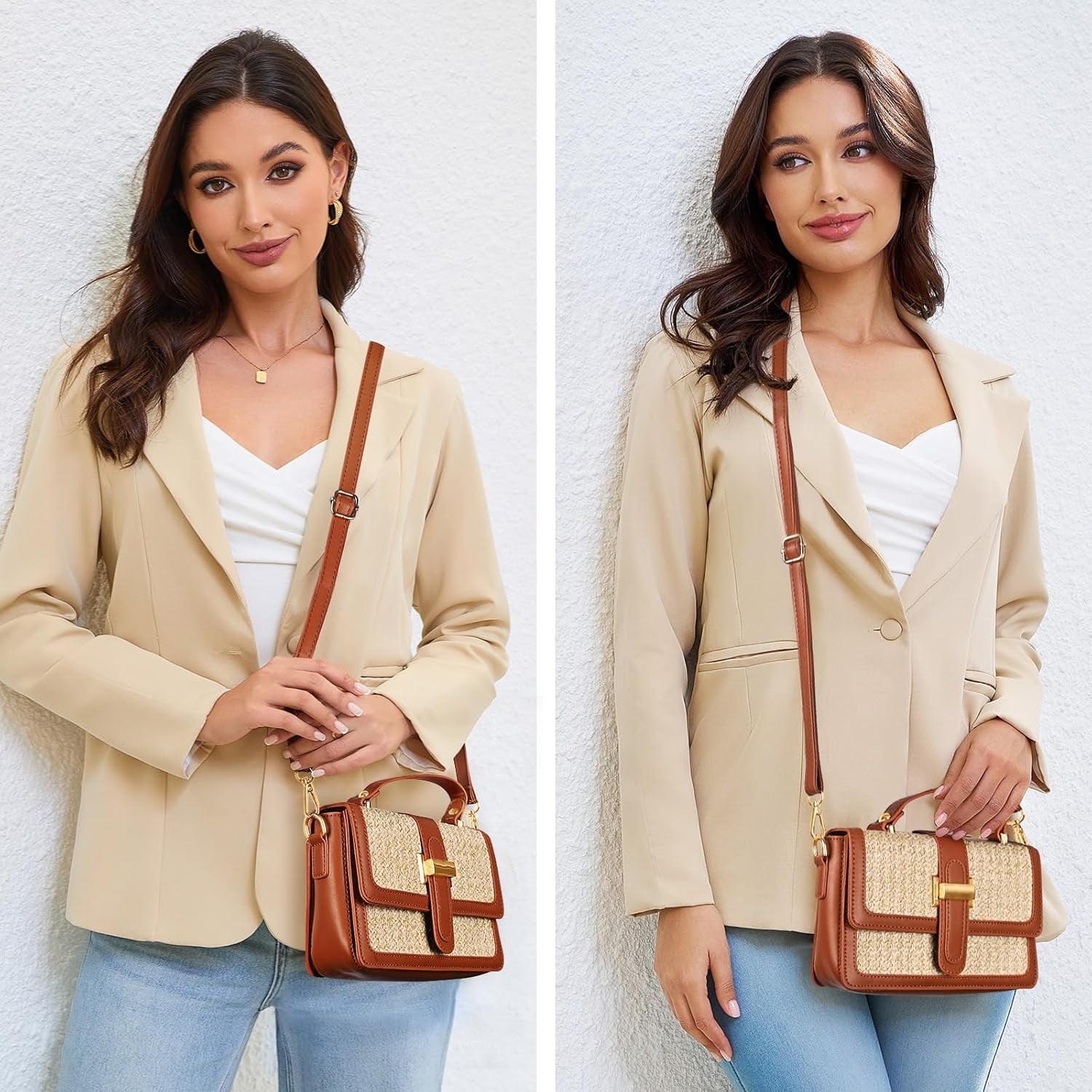 CAILDANL Straw Crossbody Bags for Women Summer Straw Clutch Bag Woven Beach Purse Vacation Handbags