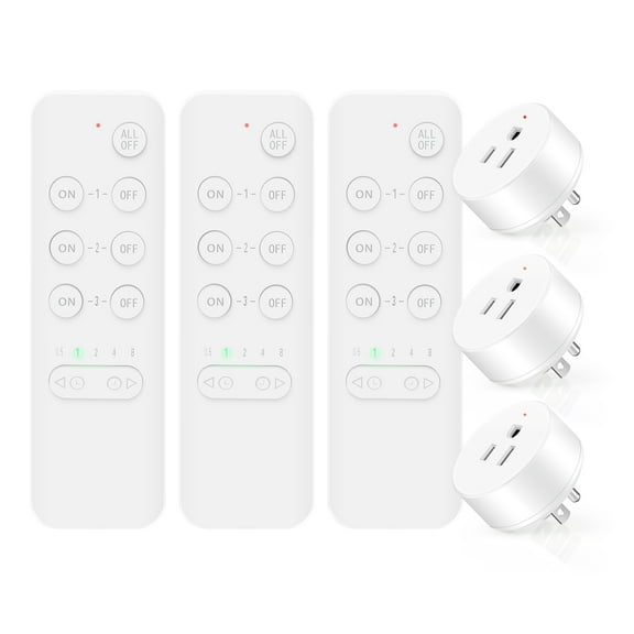 Remote Control Outlet Switch,NineLeaf Remote Light Switch,Remote Control Outlet Plug Adapter with Remote for Lamps and Household Appliances,No Wire Required,500FT Long Range(3Remotes,3Plugs)
