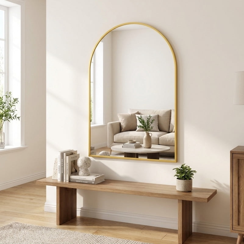 Easy4Home 41"x26"Arched Bathroom Mirror Decor Vanity Mirror Wall Mounted,Gold