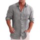 thumbnail image 2 of Camisa con cuello en V para hombre, de algodón y lino, informal, holgada, con cuello levantado Pompotops oipoqjl8412, 2 of 6