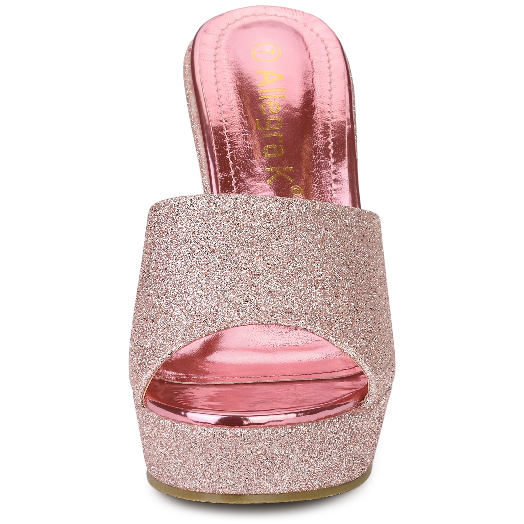 DARING DIVA Women's Glitter Platform Slip-on Wedge Heels Sandals Pink 7