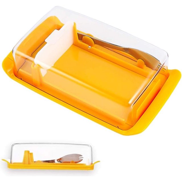 Caja para cortar mantequilla, recipiente para guardar queso y mantequera, color amarillo