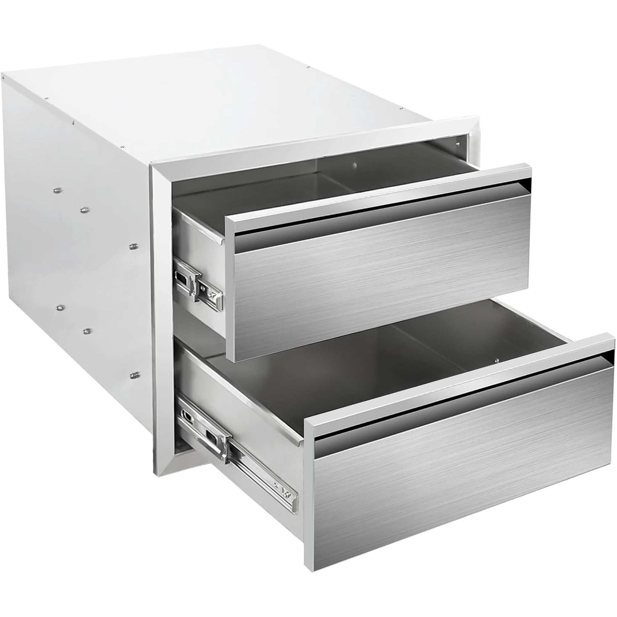 Outdoor Kitchen Drawers 18" W x 15" H x 23" D Flush Mount Double layer BBQ Drawers,Stainless Steel Built-in 2-Drawer for Outdoor Kitchen Island, Patio Grill Station