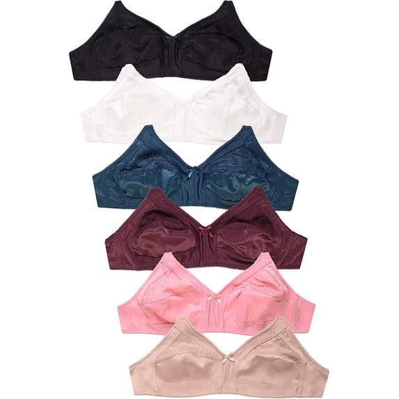 6 Pieces Wireless Lace Full Cup 3-Hooks No Padding Wire Free Bra (42D)