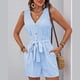 thumbnail image 2 of Mono sin mangas con cuello en V y cinturón para atar en la cintura para mujer - Mono informal para vacaciones - Conjunto de rayas para primavera y verano - Tallas S-XL, 2 of 7
