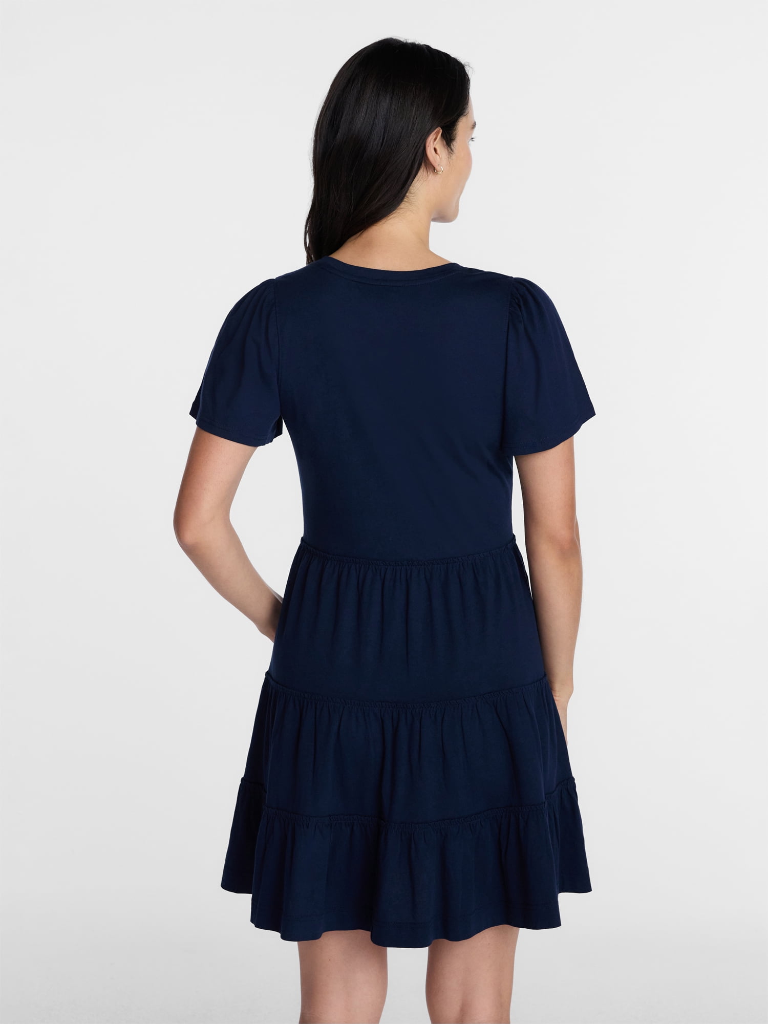 Time and Tru Women's and Women’s Plus Cotton Swing Dress with Short Sleeves, Sizes XS-4X