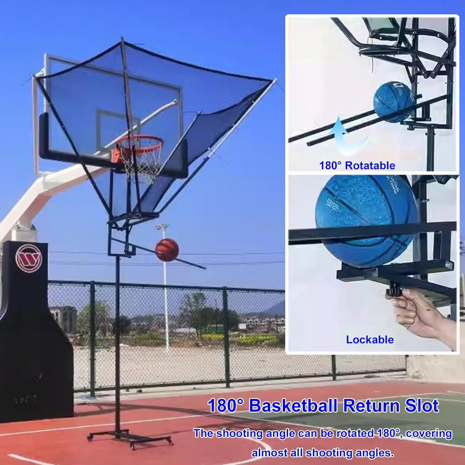 Gamvdout Basketball Shot Return Apparatus Rolling Basketball Return Net  Floor Standing Backboard Rebounder Attachment for Traditional Pole/Wall Mounted Hoops  Height Adjustable Shooting Racks