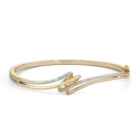 18kt Yellow Gold over Sterling Silver Diamond Accent Bangle