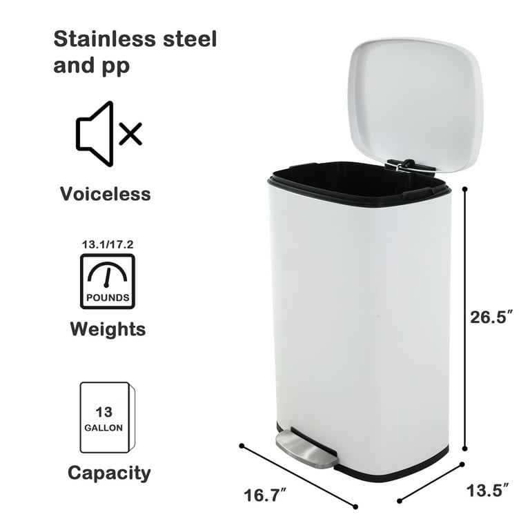 Dkeli Kitchen Trash Can with Soft Slow Lid Pedal Step Trash Can with Removable Plastic Inner Bucket Stainless Steel Garbage Can for Bathroom Kitchen A