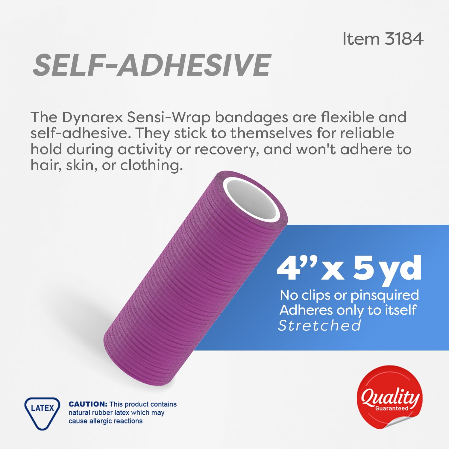 Dynarex Sensi-Wrap Self-Adhesive Bandages, 18-Pack, 4" x 5 yards, Assorted Colors, Latex, Colored Elastic Cohesive Athletic Tape, Tattoo Grip & Vet Wrap