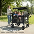 thumbnail image 2 of LINLUX Wagon Stroller for 4 Kids, Stroller Wagon 4 Seats w/Adjustable Handle, Detachable Tray, Green, 2 of 10