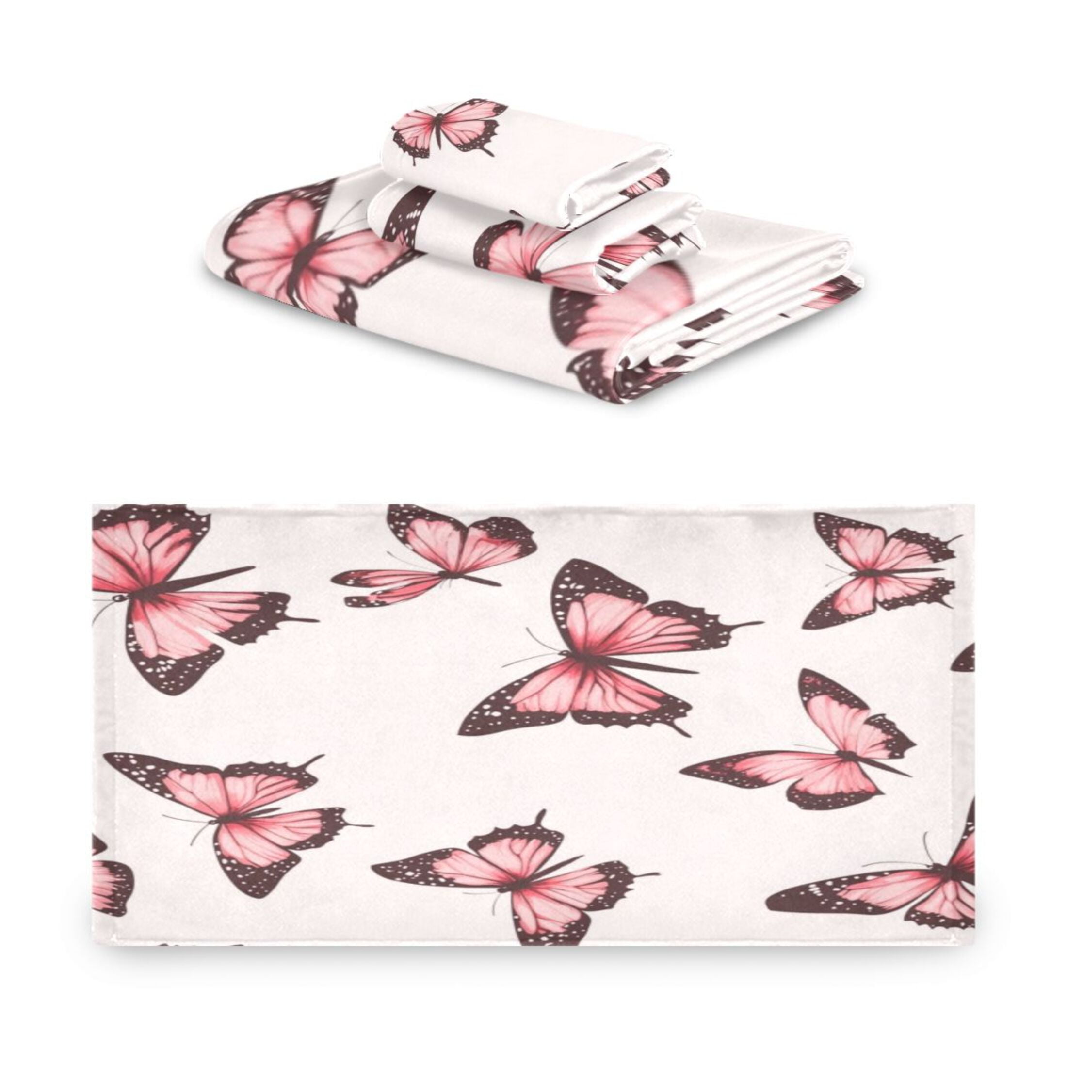 Three-Piece Towel Set Face Towel Towel Set Hand Towel Bath Towel Cotton Bath Towels Bath Towel Sets Hand Bath Towels Pretty Pink Cute Butterfly