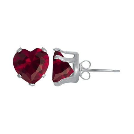 - 925 Sterling Silver 5mm CZ Heart Stud Earrings Red Color July Birthstone