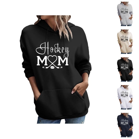 Hockey Mom Sweatshirt for Women 2026 Fall Winter Trendy Long Sleeve Graphic Hoodie with Pockets Pullover Top Hockey Mom Shirt