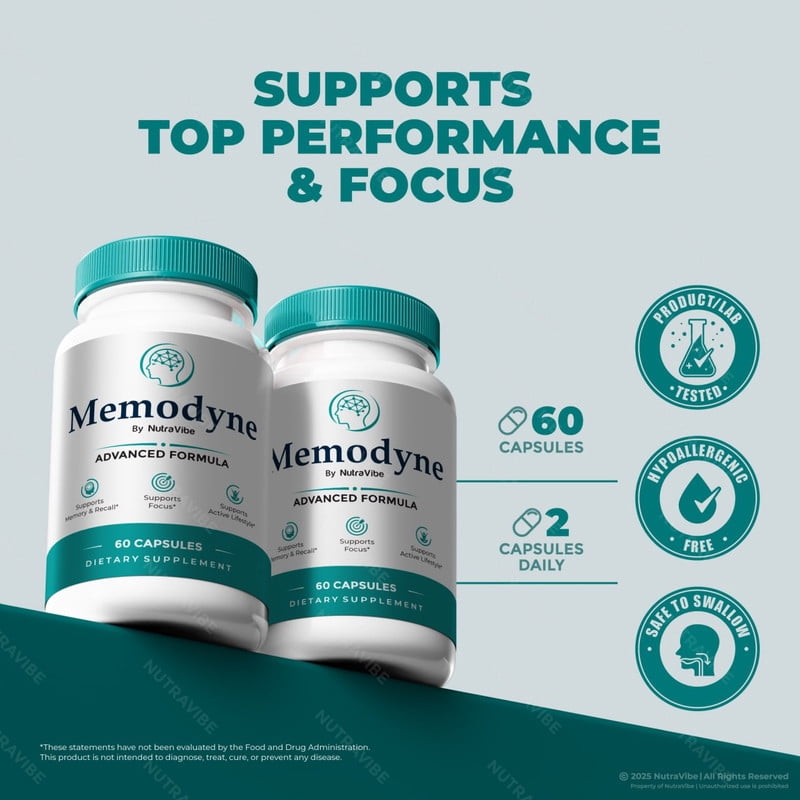 (3 Pack) Memodyne Pills – Daily Formula with a Natural Blend to Help Maintain Focus, Memory & Concentration | Clean, Gentle, Easy-to-Swallow Capsules for Everyday Sharpness (180 Capsules)