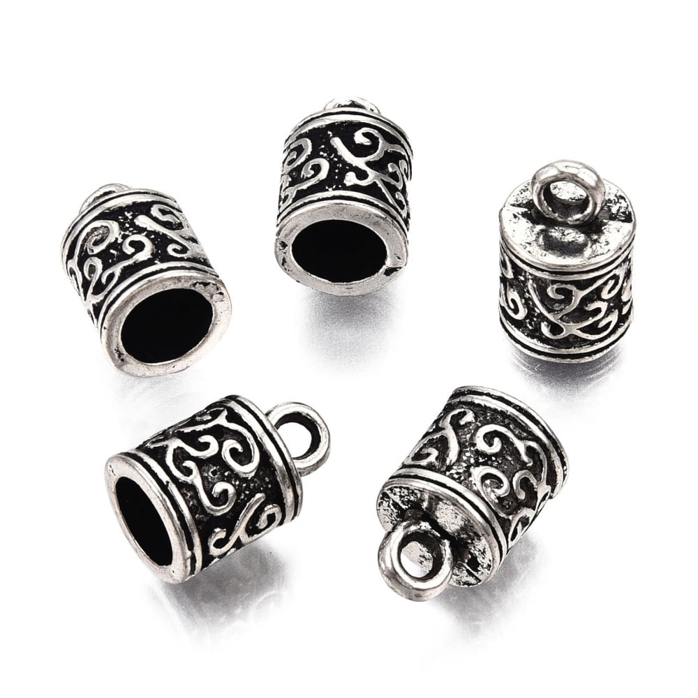 1000g Tibetan Style Alloy Cord Ends End Caps Terminators Column Cadmium Free & Lead Free Antique Silver 13x8.5mm Hole: 2mm Inner Diameter: 5.5mm about 600Pcs/1000g