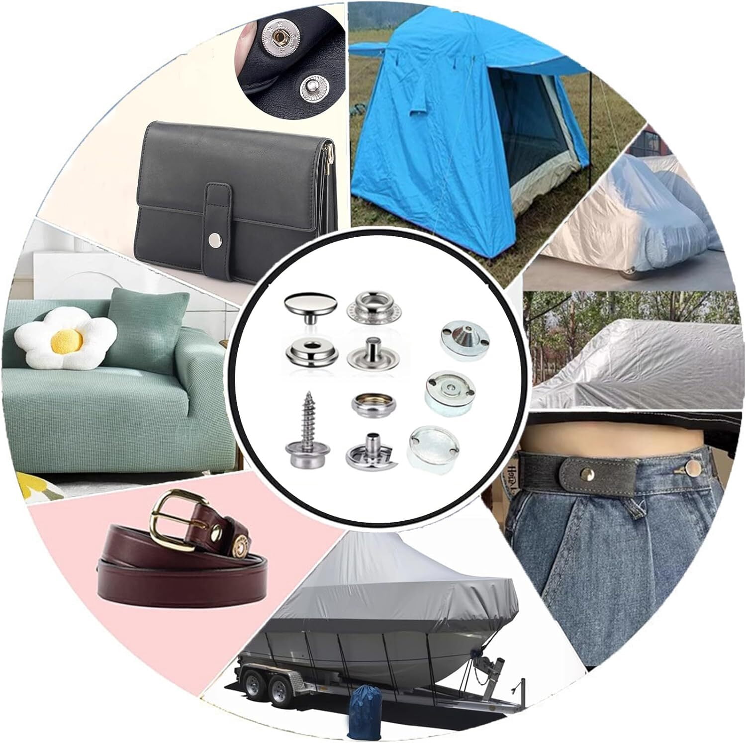LQQBOX Snap Fasteners Tool,Adjustable Snap Setter Tool Includes 40 Sets Snap for Boat Cover Furniture Tent,15mm Metal Leather Snap Buttons Snap Kit Socket Canvas for DIY Craft,Clothing,Jeans,Wallets