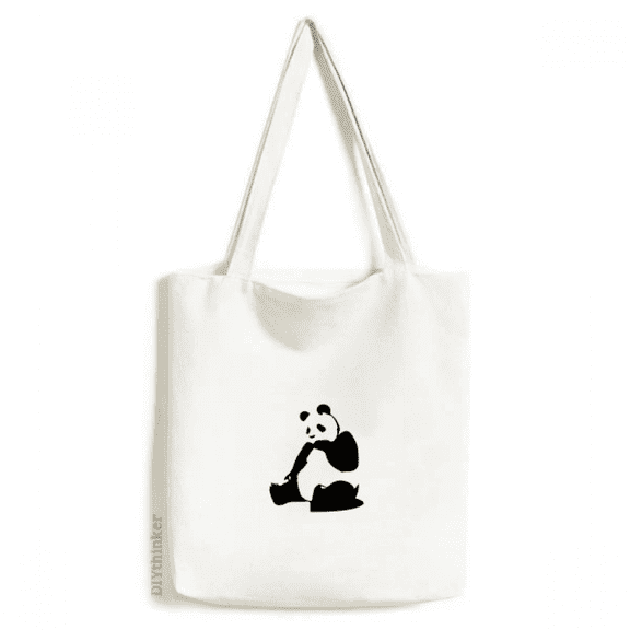 China National Treasure Panda Outline Tote Canvas Bag Shopping Satchel Casual Handbag