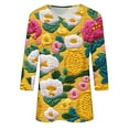 thumbnail image 5 of CYMMPU Flower Printed 3/4 Sleeve Loose Fit Round Neck Summer Trendy Shirts T-Shirts Spring Tops Blouses for Women Dressy Casual Lightweight Basic Tees Yellow XXL, 5 of 5