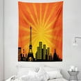 thumbnail image 1 of Eiffel Tower Tapestry, City Skyline with Tangerine Tones Sunburst Effect, Wall Hanging for Bedroom Living Room Dorm Decor, 60W X 80L Inches, Burnt Orange Earth Yellow Charcoal Grey, by Ambesonne, 1 of 2