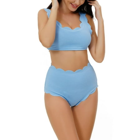 

Eyicmarn 2 Pieces Bathing Suit Set Female Solid Color U-Neck Padded Camisole+ High Waist Panties for Summer S/M/L/XL/XXL