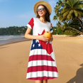 thumbnail image 4 of Fotbe Robe Motif Drapeau USA Canada Décontractée Mode Femme Manches Courtes Robe Maxi Robe T-Shirt Rayée Longue à Blocs de Couleur, 4 of 6