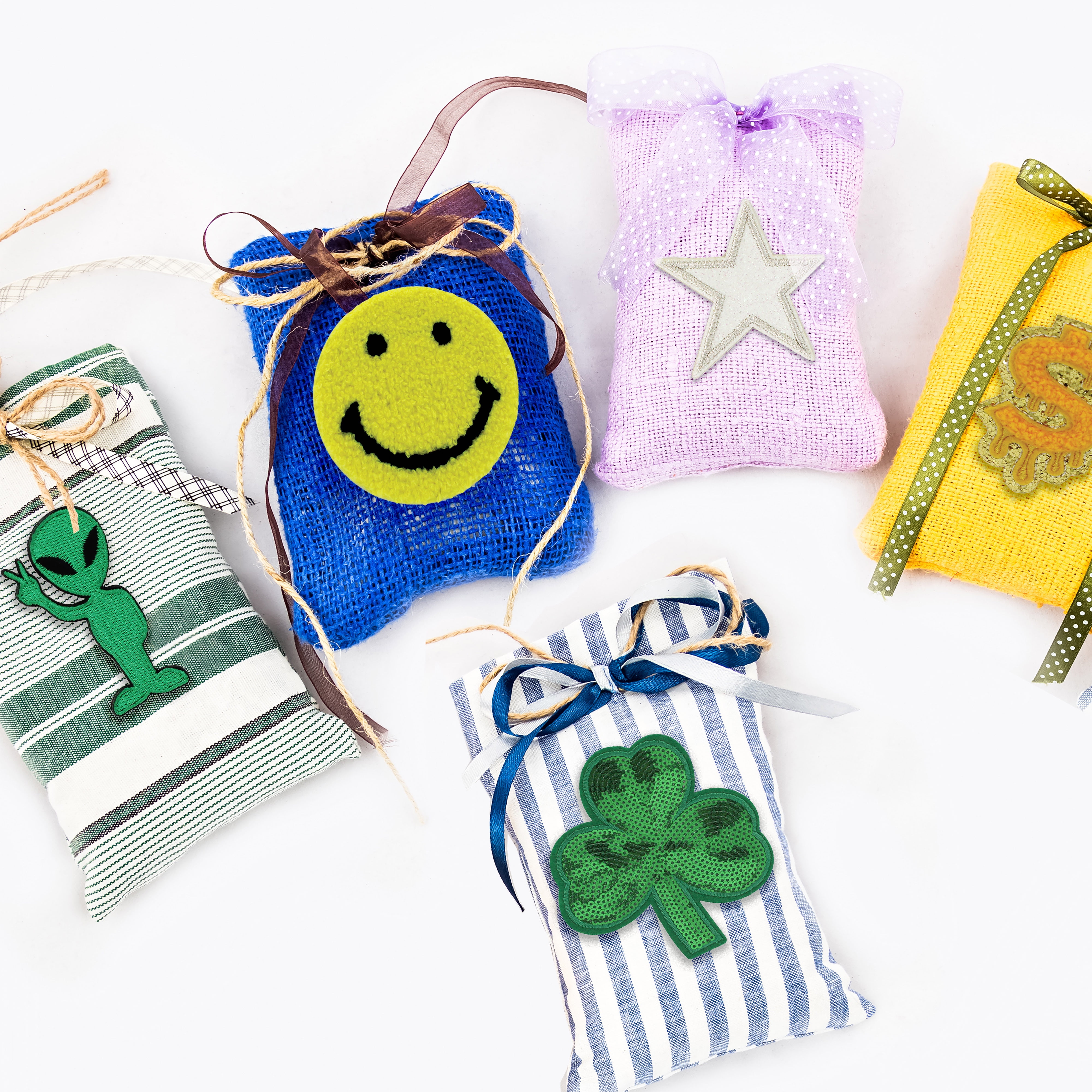(4 pack) Gwen Studios Chenille Yellow Smiley Face Iron-on Patch Applique, 3.6"