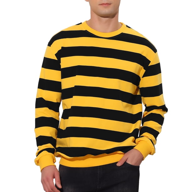 SUDADERAS PARA HOMBRES INSPIRE CHIC A RAYAS DE CONTRASTE CUELLO REDONDO MANGAS LARGAS AJUSTE REGULAR SUÉTER XL Amarillo Negro