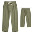 thumbnail image 5 of Hvogkswy Linen Pants Men, Solid Drawstring Elastic High Waist Casual Long Pants with Pockets Thin Breathable Home Vacation Linen Pants, 5 of 7
