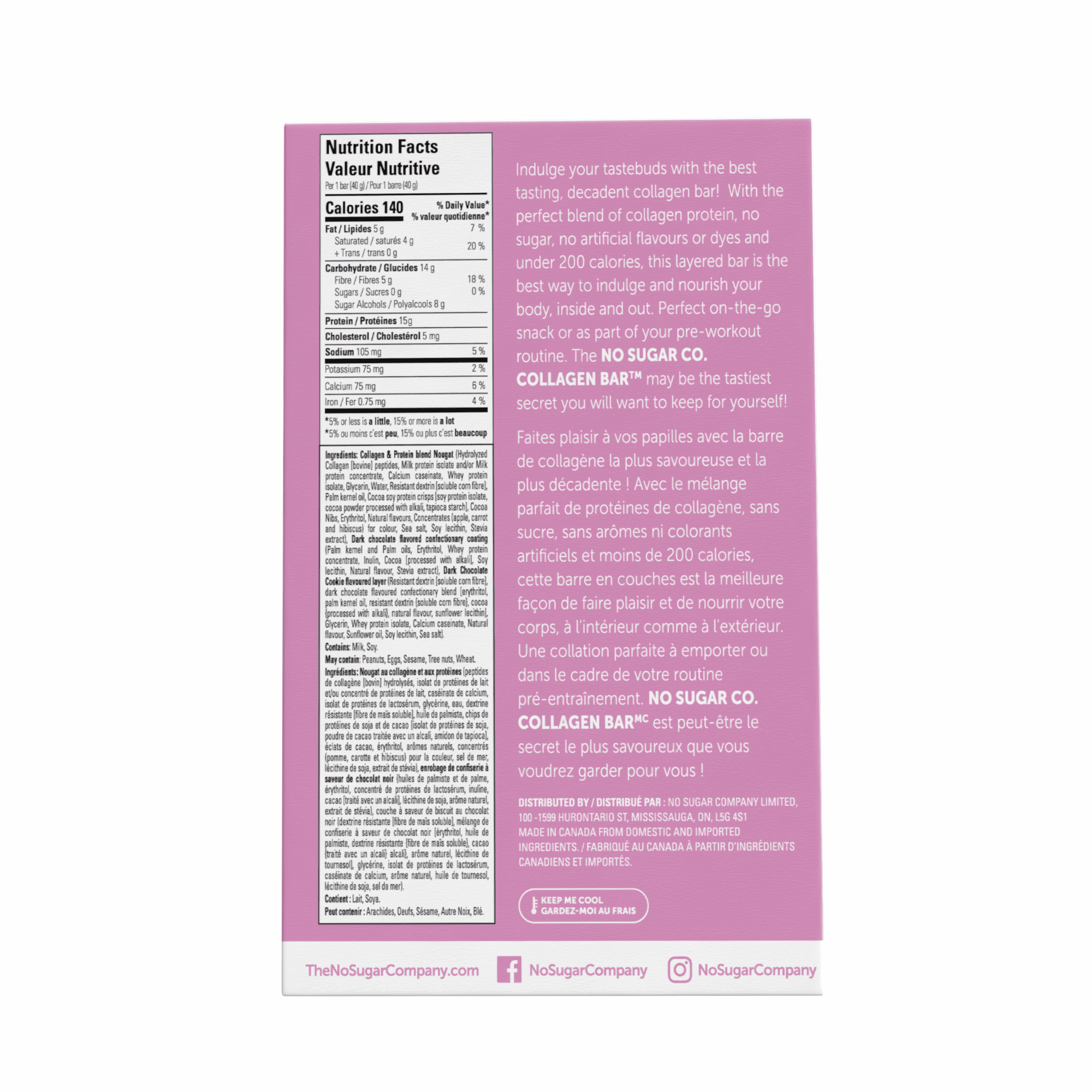 No Sugar, Joybar Collagen Cookie Dough Snack Bars, 40 g, 4 Count, 4 x 40 g