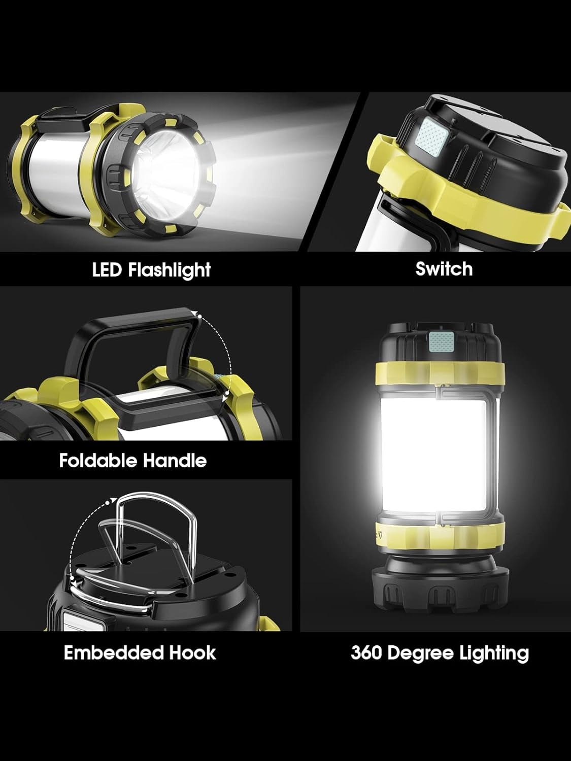 BEEPRINCESS Rechargeable LED Camping Lantern, 800 High-Lumen Flashlight with 4000mAh Power Bank, 6 Modes, IPX4 Waterproof, Ideal for Camping/Hiking/Outdoor Recreations/Outage/Hurricane/Emergency