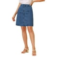thumbnail image 5 of INSPIRE CHIC Women's Denim Skirts Solid Color A-Line Raw Hem High Waist Button Front Casual Jean Skirt 2XL Blue, 5 of 7