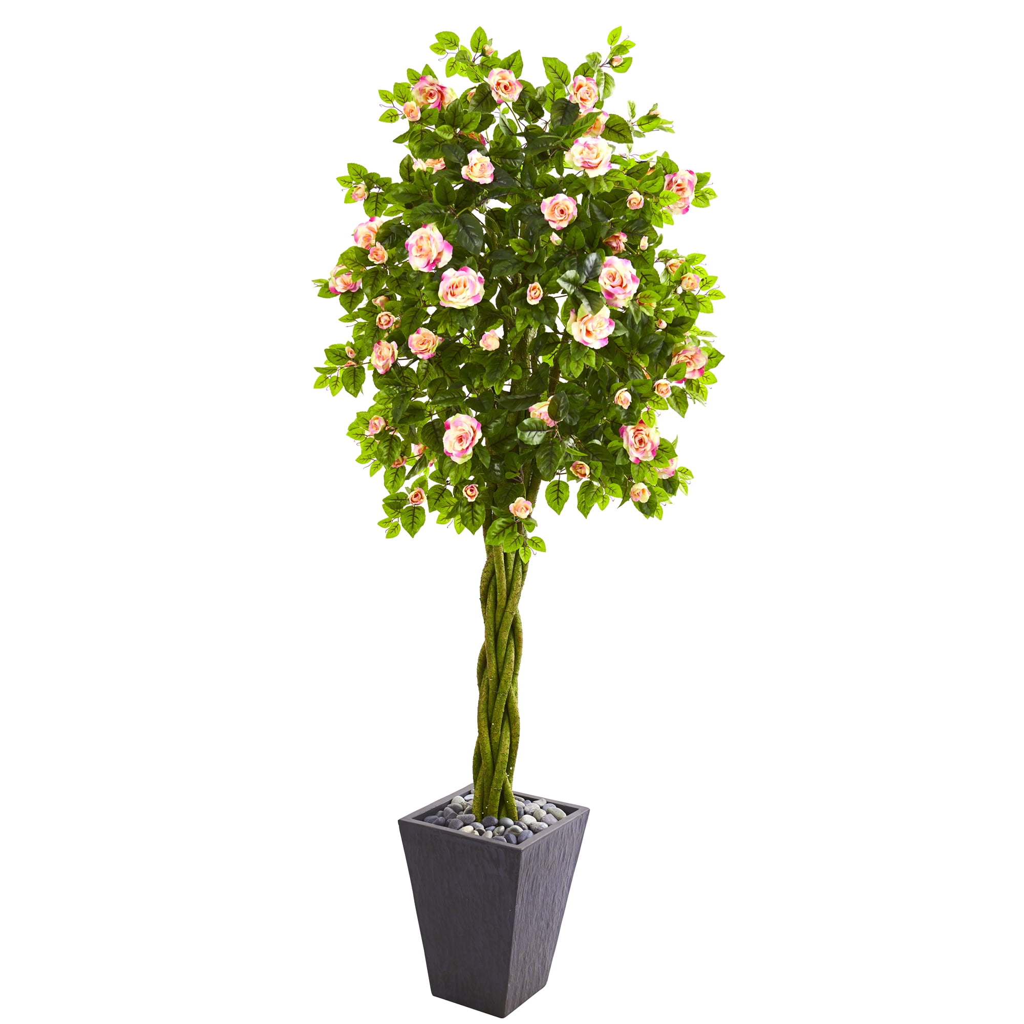 Nearly Natural 6’ Rose Artificial Tree in Slate Planter