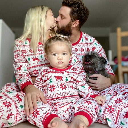 

Popvcly Christmas Pajamas PJS Matching Set Long Sleeve Christmas Sleepwear for Family Adults Kids Baby