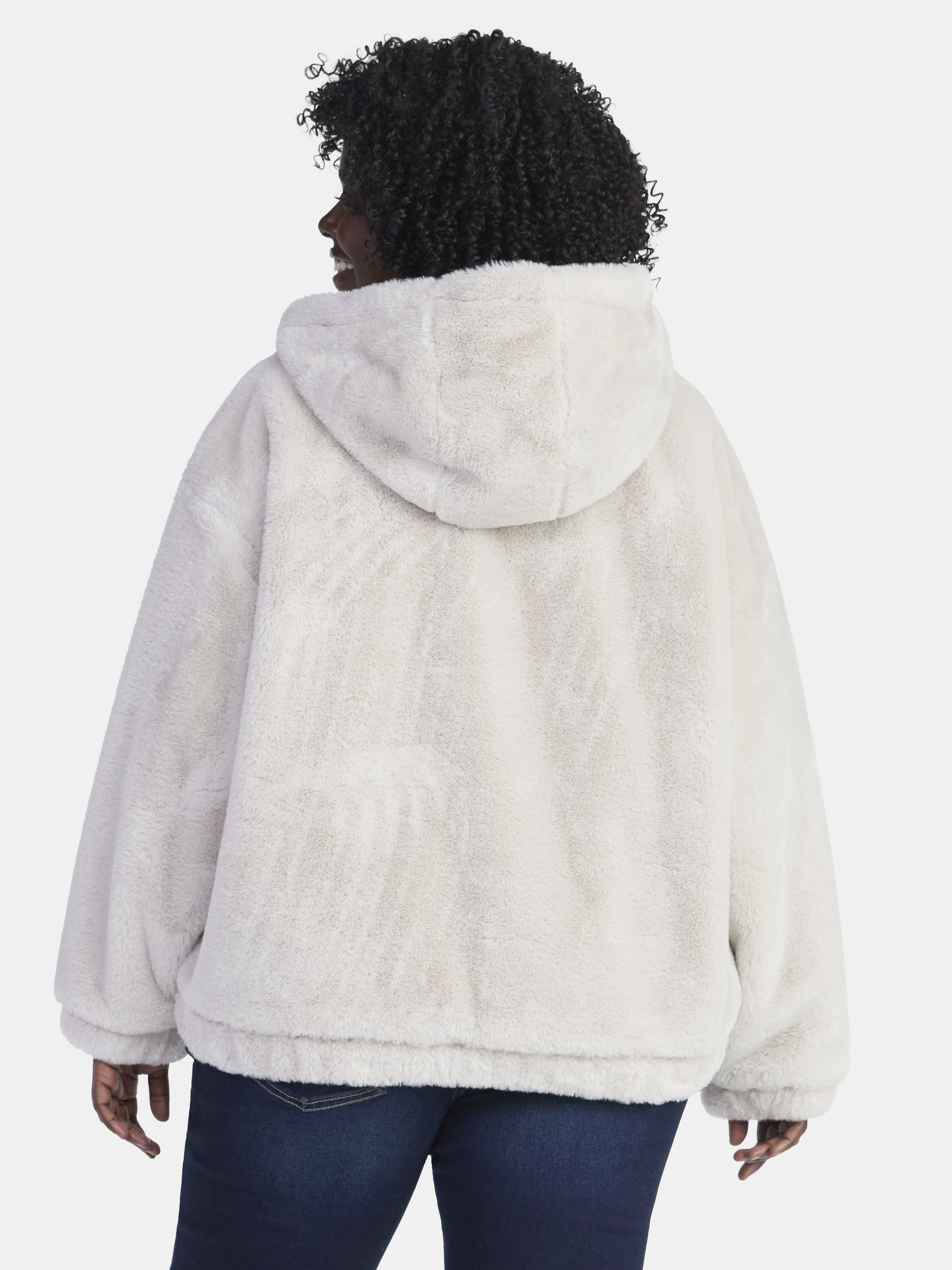 Time and Tru Women's and Women's Plus Faux Fur Hoodie Jacket, Sizes XS-2X