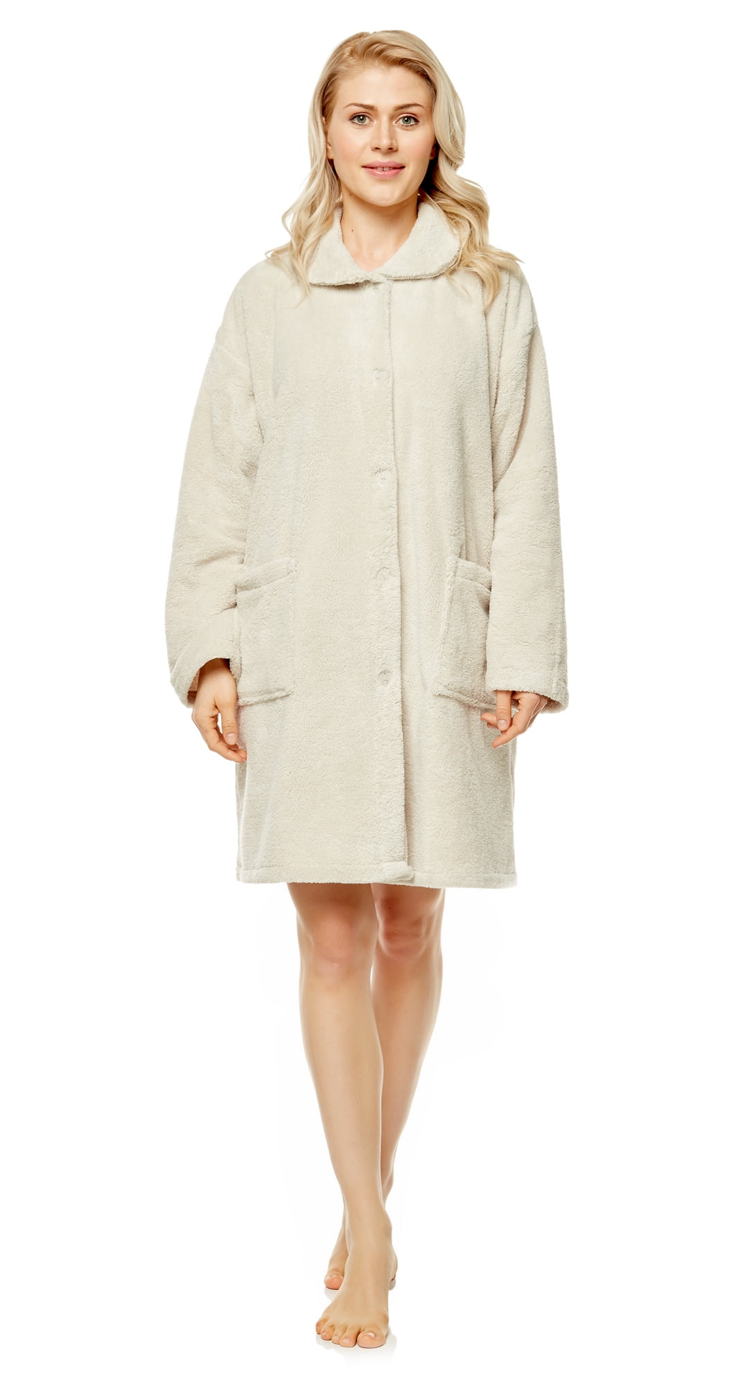 Arus Women's Soft Fleece Button Front Home Jacket, Bed Coat Robe