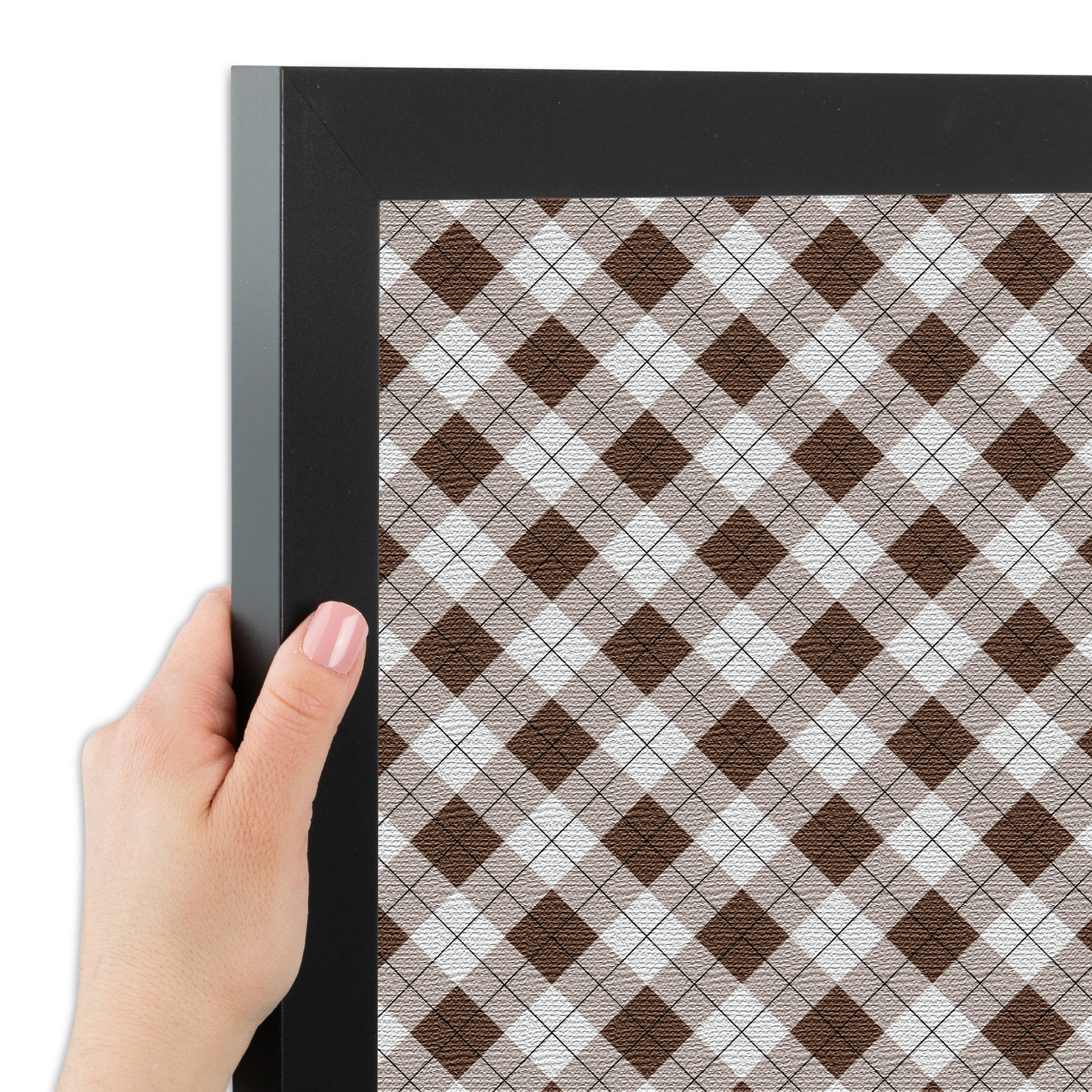 PinPix ArtToFrames 16x10 Custom Cork Bulletin Board Argyle Brown   Poster Board Has a Fabric Style Canvas Finish, Framed in Satin Black (PinPix-631)