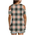 thumbnail image 6 of USSUMA Up to 45% Off Workout Tops for Women Short Sleeve V Neck Plaid Checkered Loose Tunic Pullover Tshirt Off Shoulder Shirt Tops Active Loose Fit Womens Fashion for Go Shopping Pink S, 6 of 7
